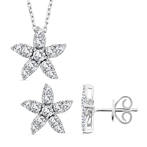 Luxuriant Lab Grown Diamond (VS) 1.25 ctw Starfish Earrings and Necklace 18-20 Inches in Sterling Silver