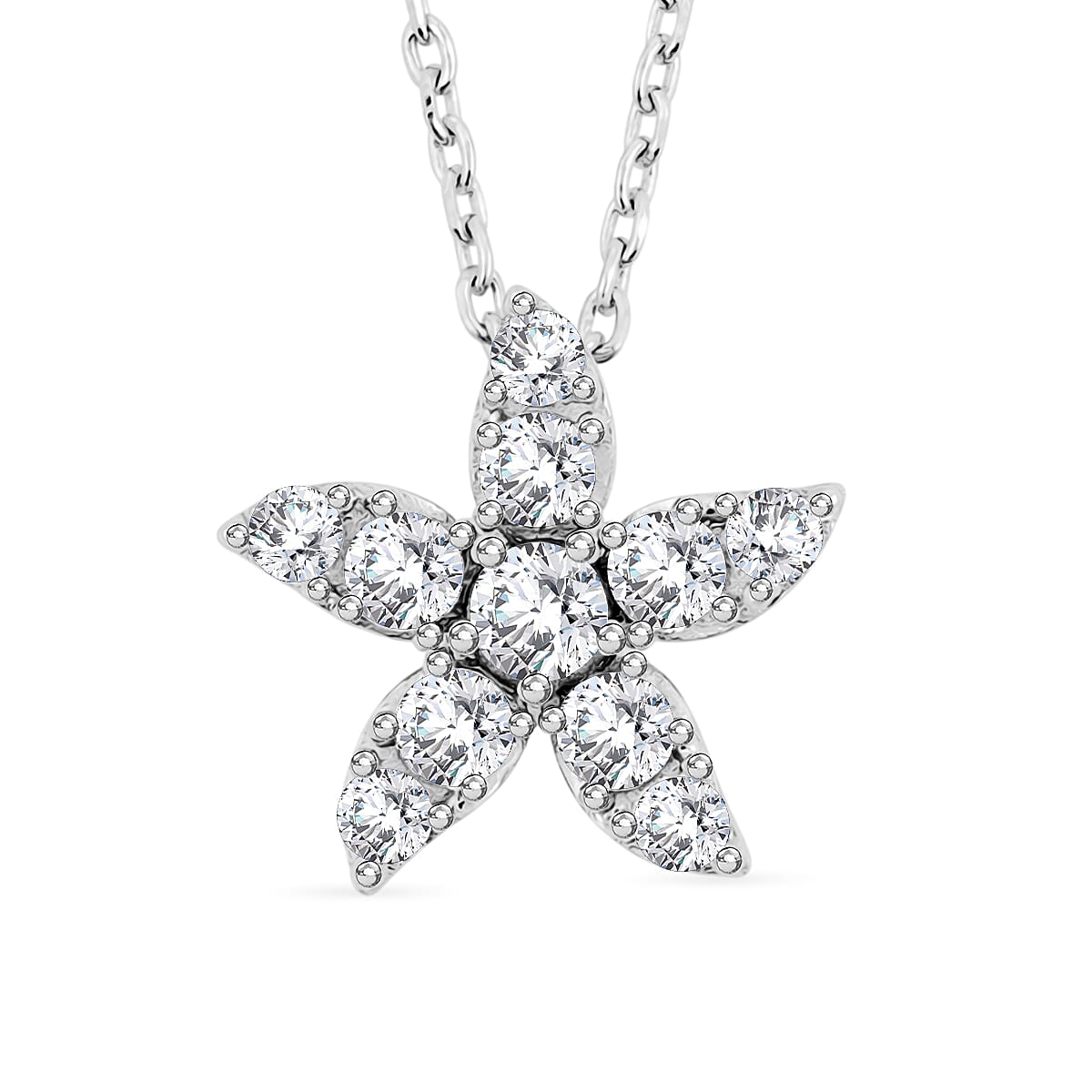 Luxuriant Lab Grown Diamond (VS) 1.25 ctw Starfish Earrings and Necklace 18-20 Inches in Sterling Silver