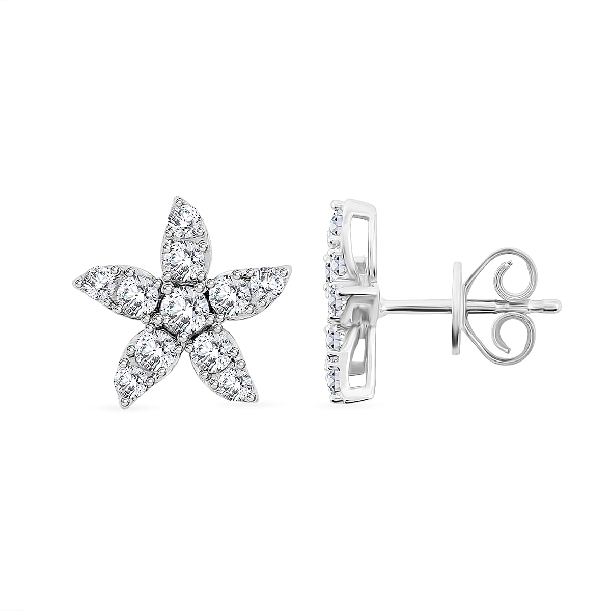 Luxuriant Lab Grown Diamond (VS) 1.25 ctw Starfish Earrings and Necklace 18-20 Inches in Sterling Silver
