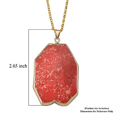 Red Imperial Jasper 120.00 ctw Pendant in Goldtone with Stainless Steel Necklace (20 Inches)