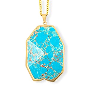 Blue Imperial Jasper 118.50 ctw Pendant in Goldtone with Stainless Steel Necklace (20 Inches)