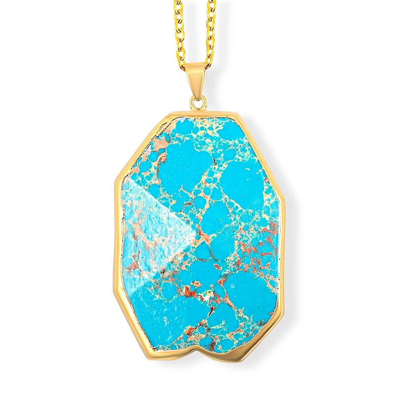 Blue Imperial Jasper 118.50 ctw Pendant in Goldtone with Stainless Steel Necklace (20 Inches)