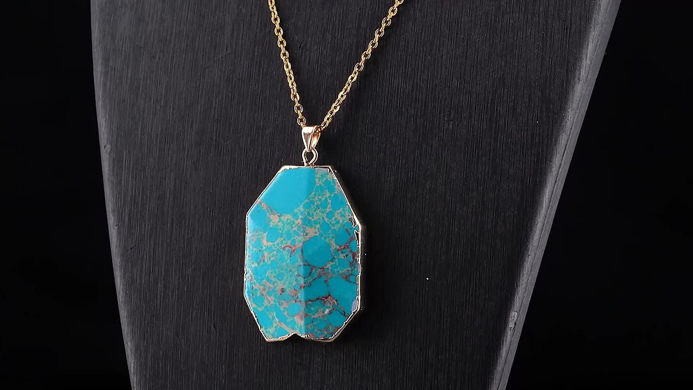 Blue Imperial Jasper 118.50 ctw Pendant in Goldtone with Stainless Steel Necklace (20 Inches)