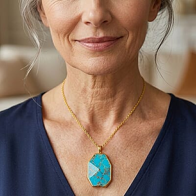 Blue Imperial Jasper 118.50 ctw Pendant in Goldtone with Stainless Steel Necklace (20 Inches)