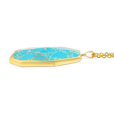 Blue Imperial Jasper 118.50 ctw Pendant in Goldtone with Stainless Steel Necklace (20 Inches)