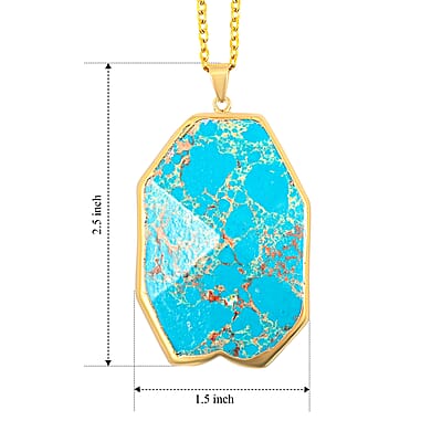 Blue Imperial Jasper 118.50 ctw Pendant in Goldtone with Stainless Steel Necklace (20 Inches)
