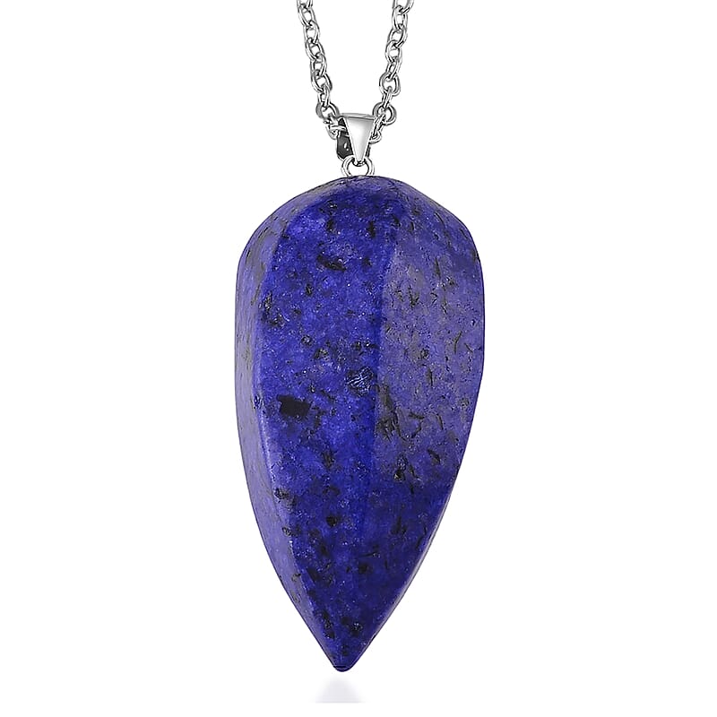 Lapis Lazuli 131.00 ctw Pendant in Goldtone with Stainless Steel Necklace (20 Inches)
