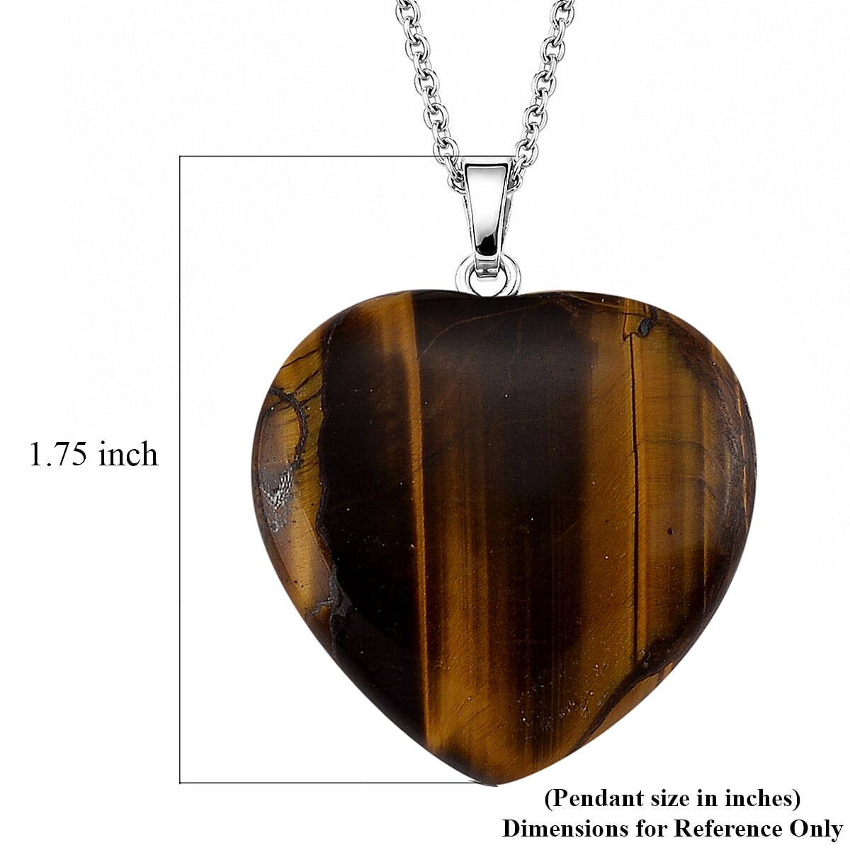 Yellow Tigers Eye 80.00 ctw Heart Pendant in Silvertone with Stainless Steel Necklace (20 Inches)