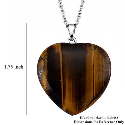 Yellow Tigers Eye 80.00 ctw Heart Pendant in Silvertone with Stainless Steel Necklace (20 Inches)
