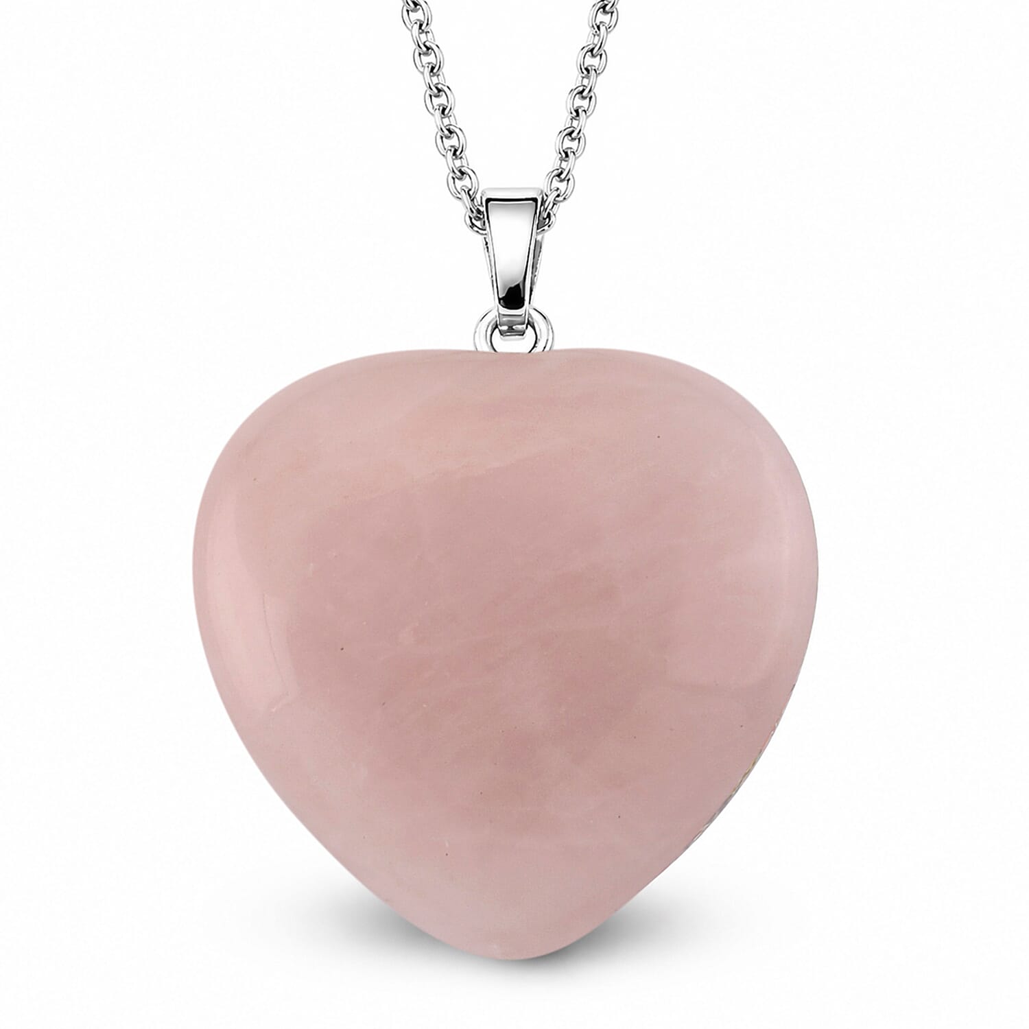 Galilea Rose Quartz 80.00 ctw Heart Pendant in Silvertone with Stainless Steel Necklace (20 Inches)