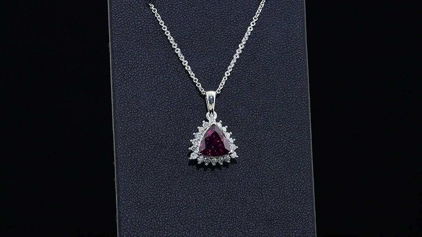 10K White Gold AAA Radiant Ember Garnet, Luxuriant Lab Grown Diamond (G-H, SI) Pendant Necklace (20 Inches) 2.75 ctw