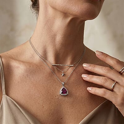 Gem Hunter Collection AAA Radiant Ember Garnet and Luxuriant Lab Grown Diamond G-H SI 2.75 ctw Royal Starburst Pendant Necklace in 10K White Gold (20 Inches)