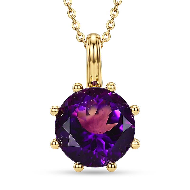 D'Joy Premium Moroccan Amethyst 3.60 ctw Royal Crown Pendant Necklace in 18K Vermeil Yellow Gold Over Sterling Silver (20 Inches)