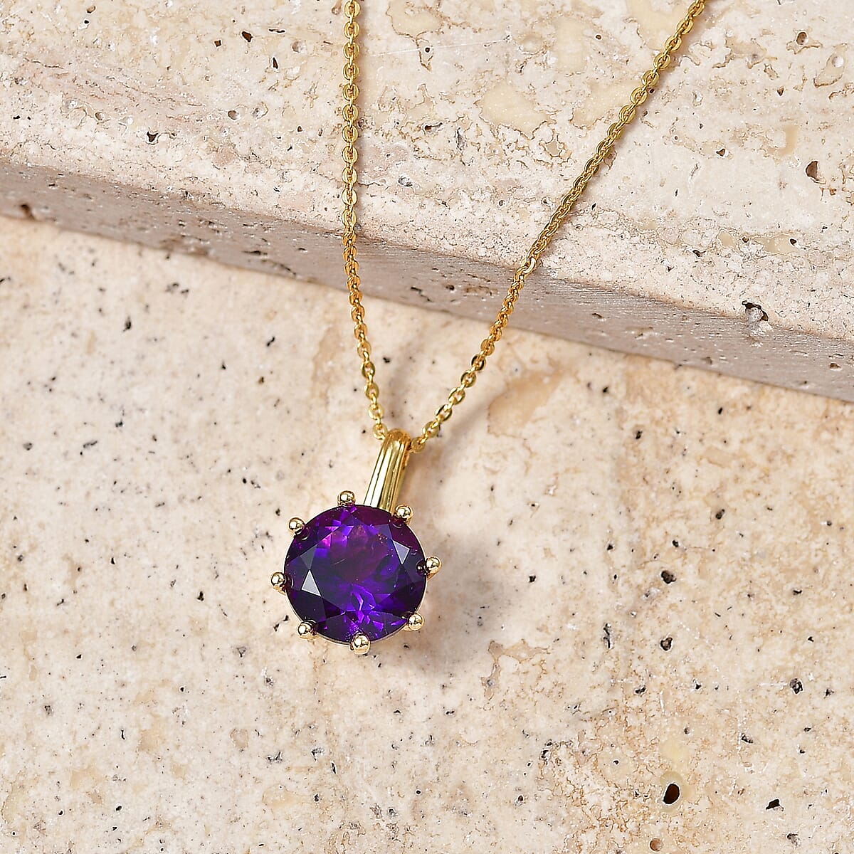 D'Joy Premium Moroccan Amethyst 3.60 ctw Royal Crown Pendant Necklace in 18K Vermeil Yellow Gold Over Sterling Silver (20 Inches) image number 1