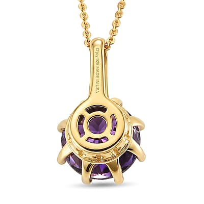 D'Joy Premium Moroccan Amethyst 3.60 ctw Royal Crown Pendant Necklace in 18K Vermeil Yellow Gold Over Sterling Silver (20 Inches)