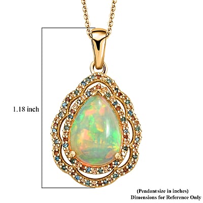 AAA Ethiopian Welo Opal and Luxuriant Lab Grown Multi Diamond (SI) 4.60 ctw Pendant Necklace (20 Inches) in 18K Vermeil YG Over Sterling Silver