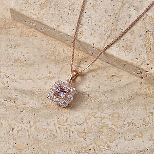 Certified & Appraised D'Joy Premium Pink Morganite and Moissanite 1.32 ctw Pendant Necklace in 18K Vermeil Rose Gold Over Sterling Silver 18 Inches