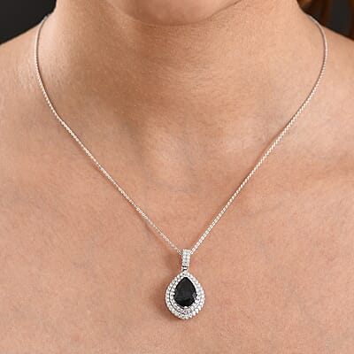 Certified and Appraised D'Joy Premium London Blue Topaz, Moissanite Pendant Necklace (18 Inches) in Rhodium Over Sterling Silver 5.15 ctw