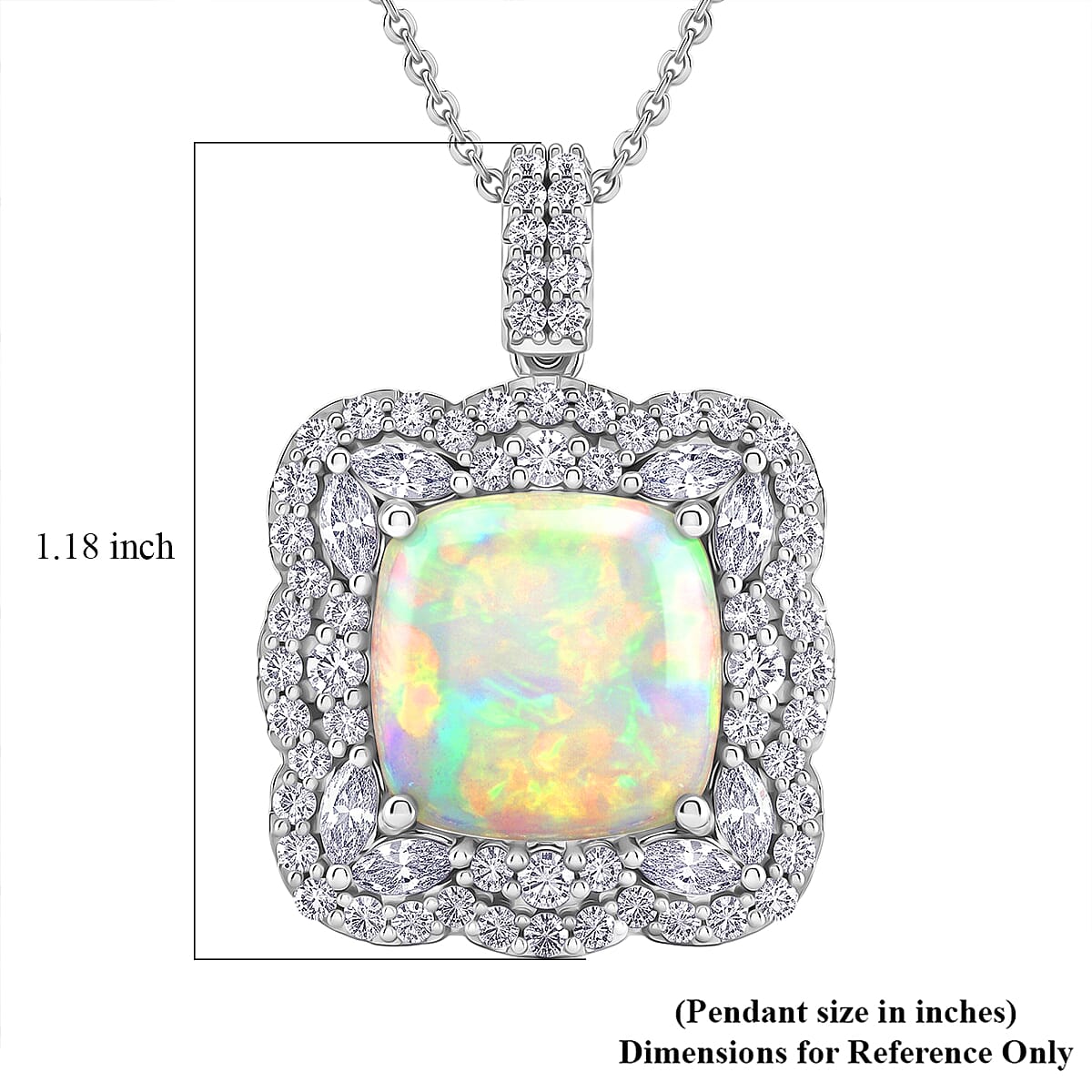 D'Joy Premium Ethiopian Welo Opal and Moissanite 8.00 ctw Pendant Necklace in Rhodium Over Sterling Silver 20 Inches image number 5