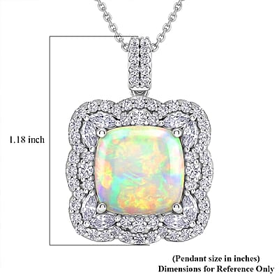 D'Joy Premium Ethiopian Welo Opal and Moissanite 8.00 ctw Pendant Necklace in Rhodium Over Sterling Silver 20 Inches
