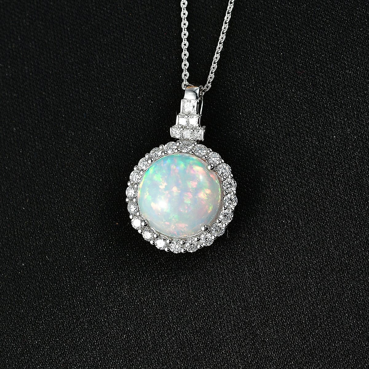 D'Joy Premium Ethiopian Welo Opal and Moissanite 5.10 ctw Pendant Necklace in Rhodium Over Sterling Silver 20 Inches  image number 1