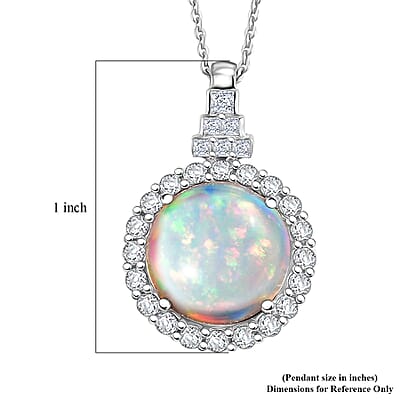 D'Joy Premium Ethiopian Welo Opal and Moissanite 5.10 ctw Pendant Necklace in Rhodium Over Sterling Silver 20 Inches