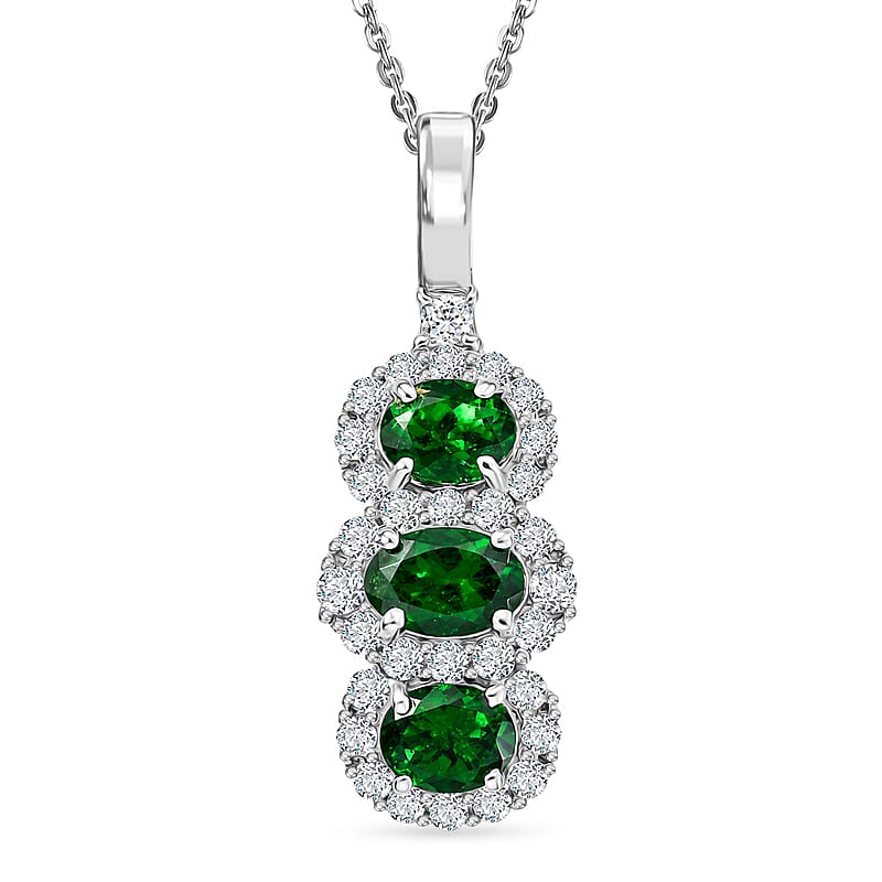 Certified & Appraised Premium Tsavorite Garnet and Moissanite 1.88 ctw Pendant Necklace in Rhodium Over Sterling Silver (18 Inches)