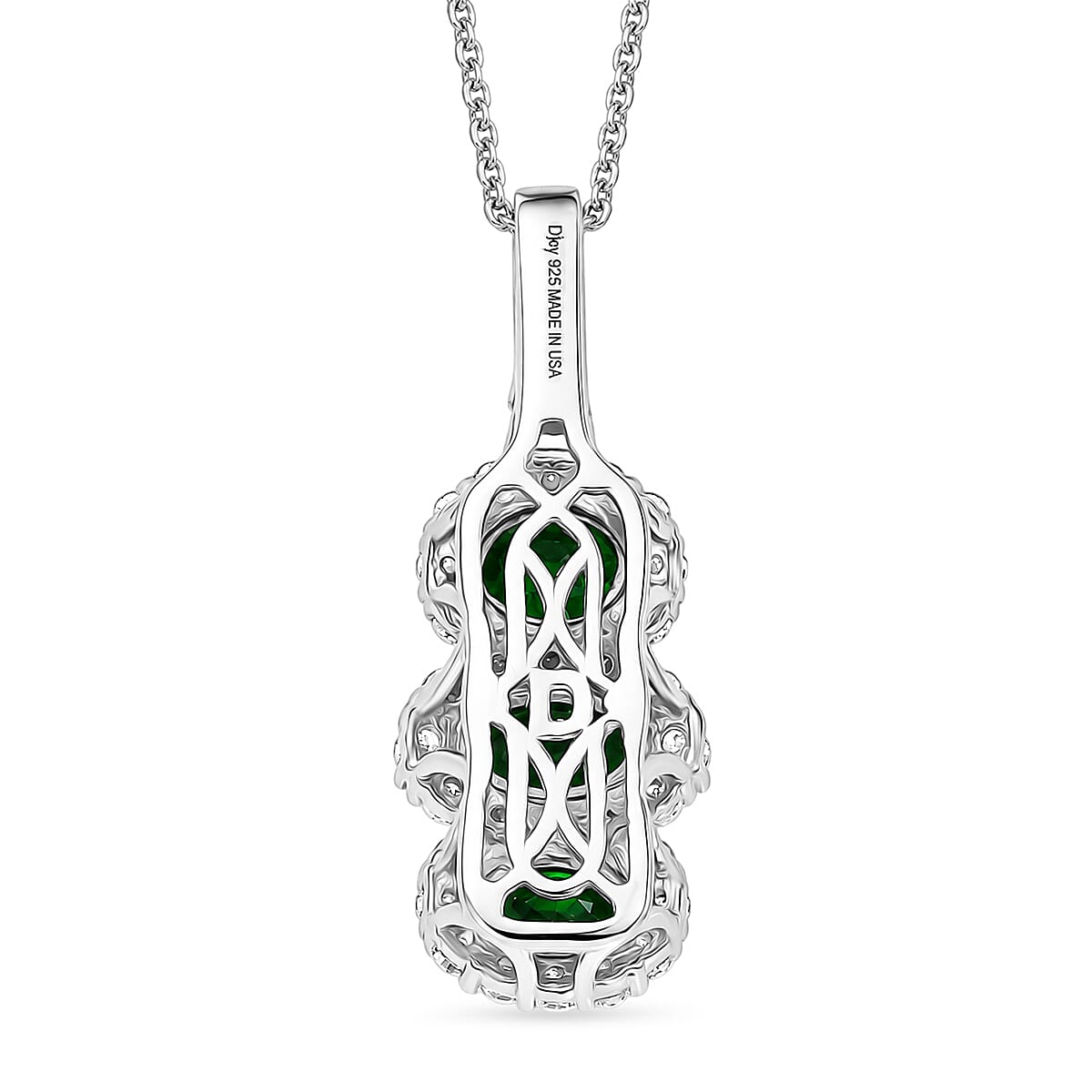 Certified & Appraised Premium Tsavorite Garnet and Moissanite 1.88 ctw Pendant Necklace in Rhodium Over Sterling Silver (18 Inches)