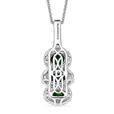 Certified & Appraised Premium Tsavorite Garnet and Moissanite 1.88 ctw Pendant Necklace in Rhodium Over Sterling Silver (18 Inches)