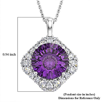Certified and Appraised D'Joy Crazy Fire Cut Premium Zambian Amethyst and Moissanite 5.25 ctw Pendant Necklace in Rhodium Over Sterling Silver 20 Inches