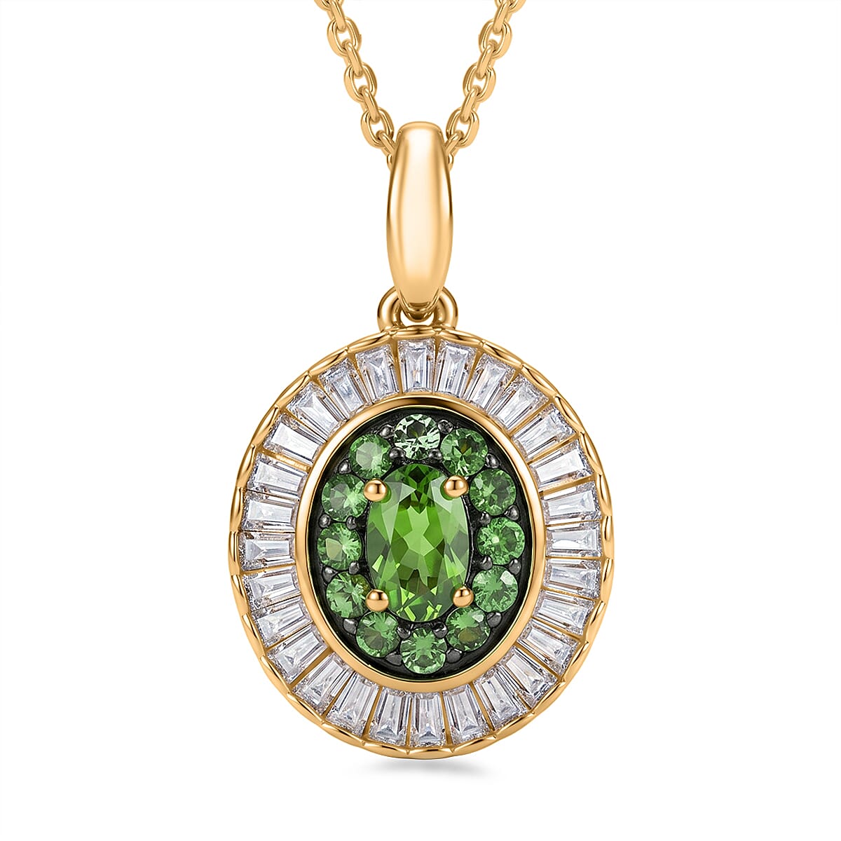 D'Joy Premium Tsavorite Garnet and Moissanite 2.00 ctw Crown Ray Pendant Necklace in 18K Vermeil Yellow Gold Over Sterling Silver 20 Inches