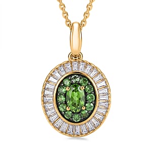 D'Joy Premium Tsavorite Garnet and Moissanite 2.00 ctw Crown Ray Pendant Necklace in 18K Vermeil Yellow Gold Over Sterling Silver 20 Inches