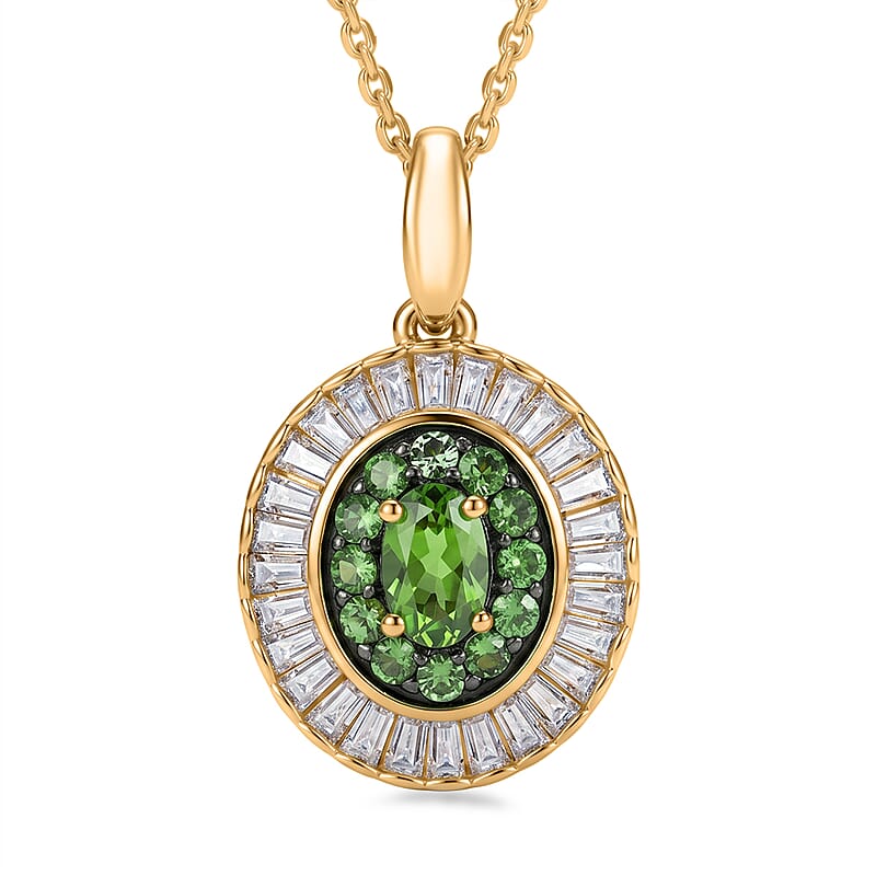 D'Joy Premium Tsavorite Garnet and Moissanite 2.00 ctw Crown Ray Pendant Necklace in 18K Vermeil Yellow Gold Over Sterling Silver 20 Inches