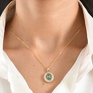 D'Joy Premium Tsavorite Garnet and Moissanite 2.00 ctw Crown Ray Pendant Necklace in 18K Vermeil Yellow Gold Over Sterling Silver 20 Inches