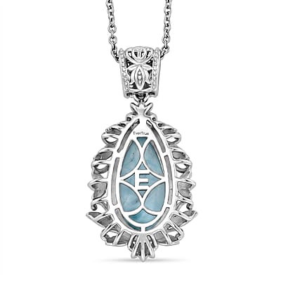 EverTrue Premium Larimar 9.75 ctw Whispering Leaf Filigree Pendant in 18K YG Plated and Platinum Bond with Stainless Steel Necklace 20 Inches