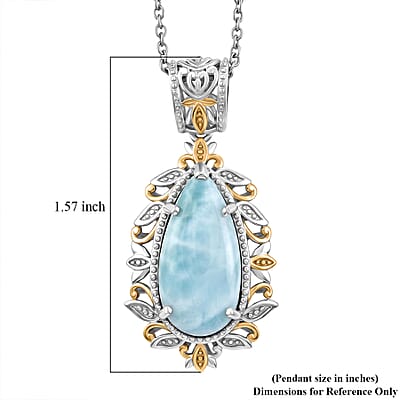 EverTrue Premium Larimar 9.75 ctw Whispering Leaf Filigree Pendant in 18K YG Plated and Platinum Bond with Stainless Steel Necklace 20 Inches