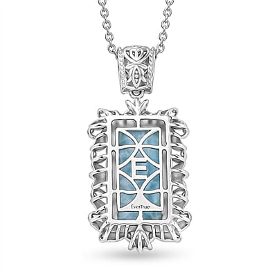 EverTrue Premium Larimar 13.80 ctw Whispering Leaf Filigree Pendant in 18K YG Plated and Platinum Bond with Stainless Steel Necklace 20 Inches
