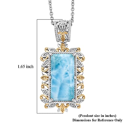 EverTrue Premium Larimar 13.80 ctw Whispering Leaf Filigree Pendant in 18K YG Plated and Platinum Bond with Stainless Steel Necklace 20 Inches