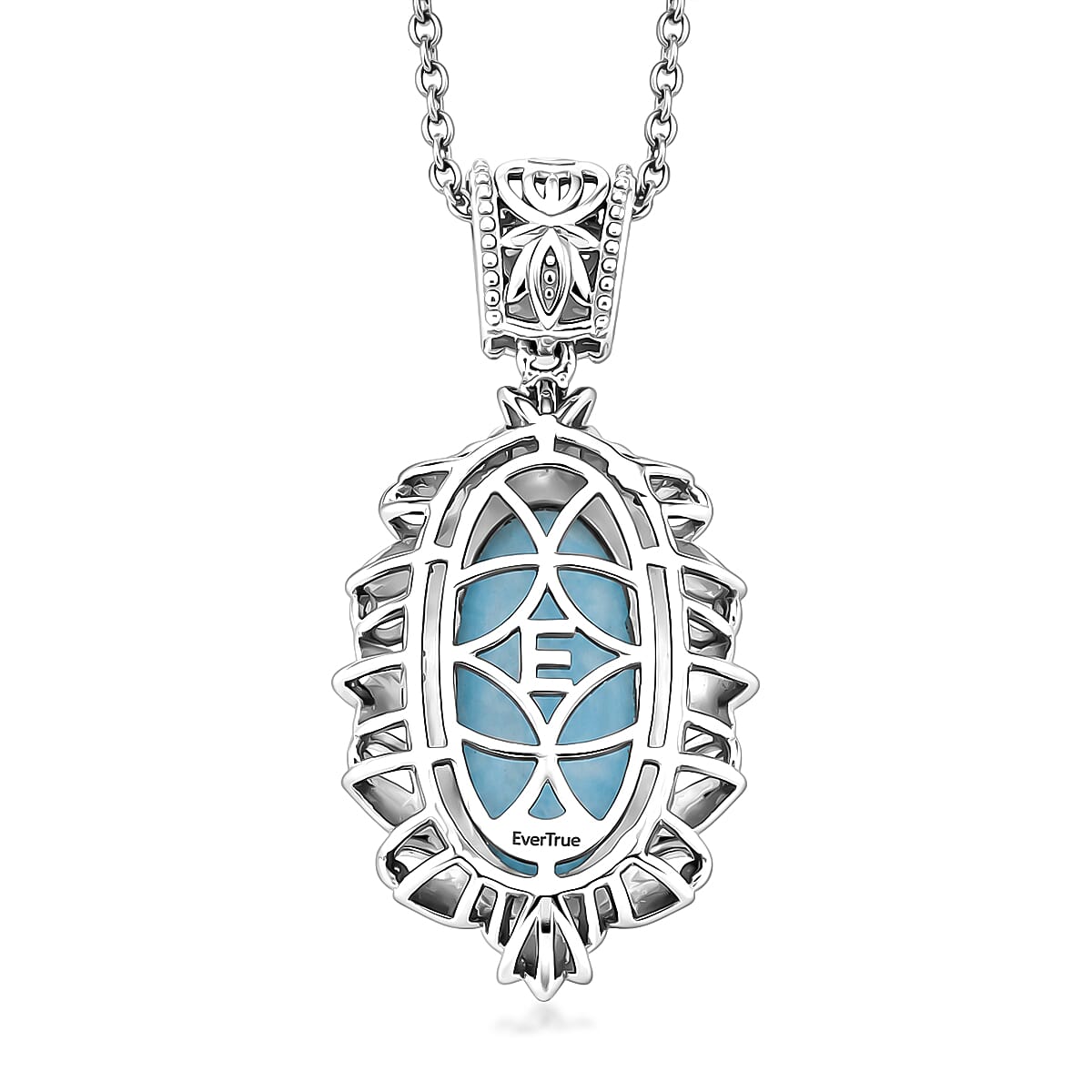 EverTrue Premium Larimar 10.75 ctw Whispering Leaf Filigree Pendant in Platinum Bond with Stainless Steel Necklace 20 Inches image number 4