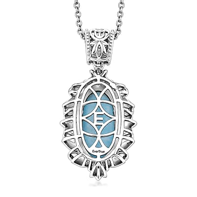 EverTrue Premium Larimar 10.75 ctw Whispering Leaf Filigree Pendant in Platinum Bond with Stainless Steel Necklace 20 Inches