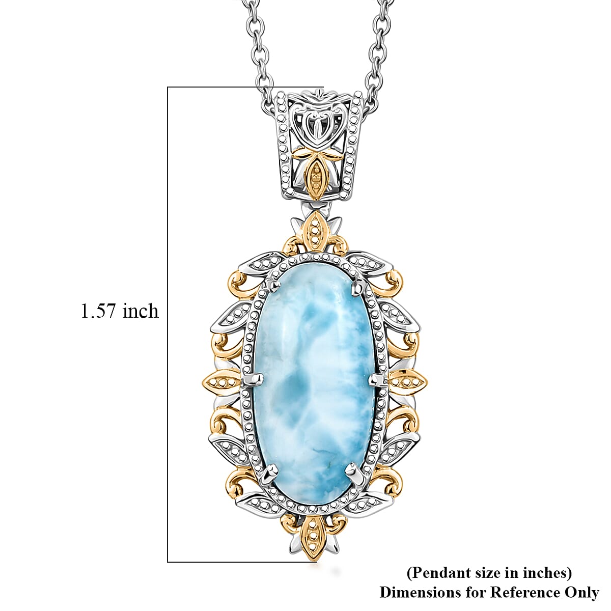 EverTrue Premium Larimar 10.75 ctw Whispering Leaf Filigree Pendant in Platinum Bond with Stainless Steel Necklace 20 Inches image number 5