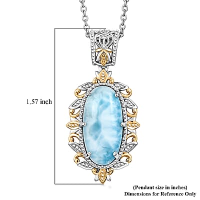 EverTrue Premium Larimar 10.75 ctw Whispering Leaf Filigree Pendant in Platinum Bond with Stainless Steel Necklace 20 Inches