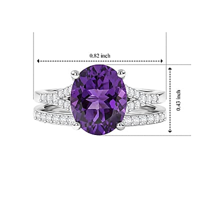 D'Joy AAA Moroccan Amethyst and Moissanite 3.00 ctw Stackable Set of 2 Ring in Rhodium Over Sterling Silver (Size 6.00)