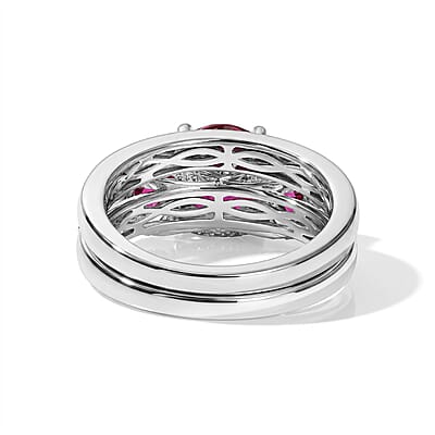 D'Joy Lab Grown Ruby and Moissanite 6.15 ctw Set of 2 Ring in Rhodium Over Sterling Silver (Size 6)