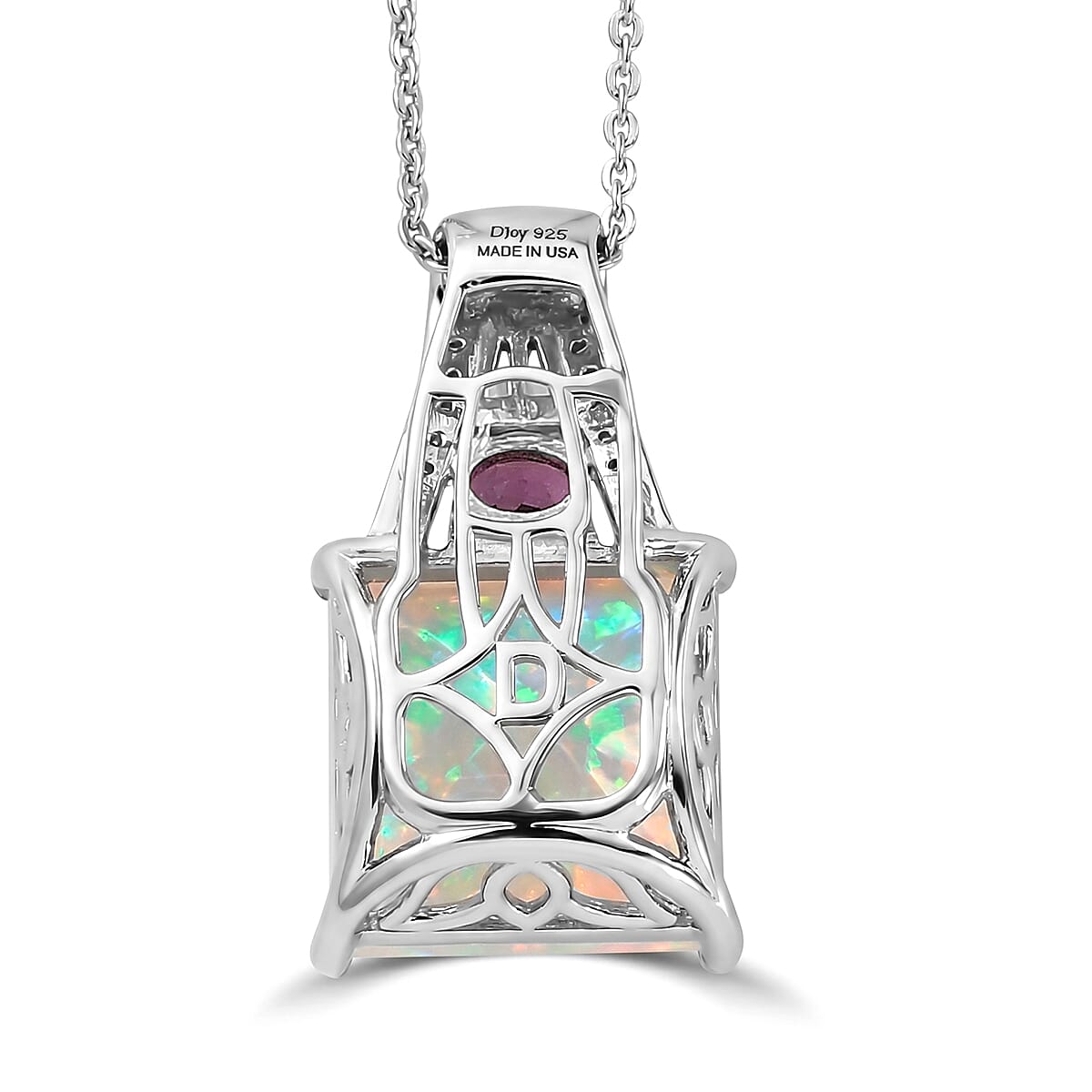 D'Joy Princess Cut AAA Ethiopian Welo Opal and Multi Gemstone 5.15 ctw Aurora Flame Pendant Necklace in Rhodium Over Sterling Silver 20 Inches image number 4