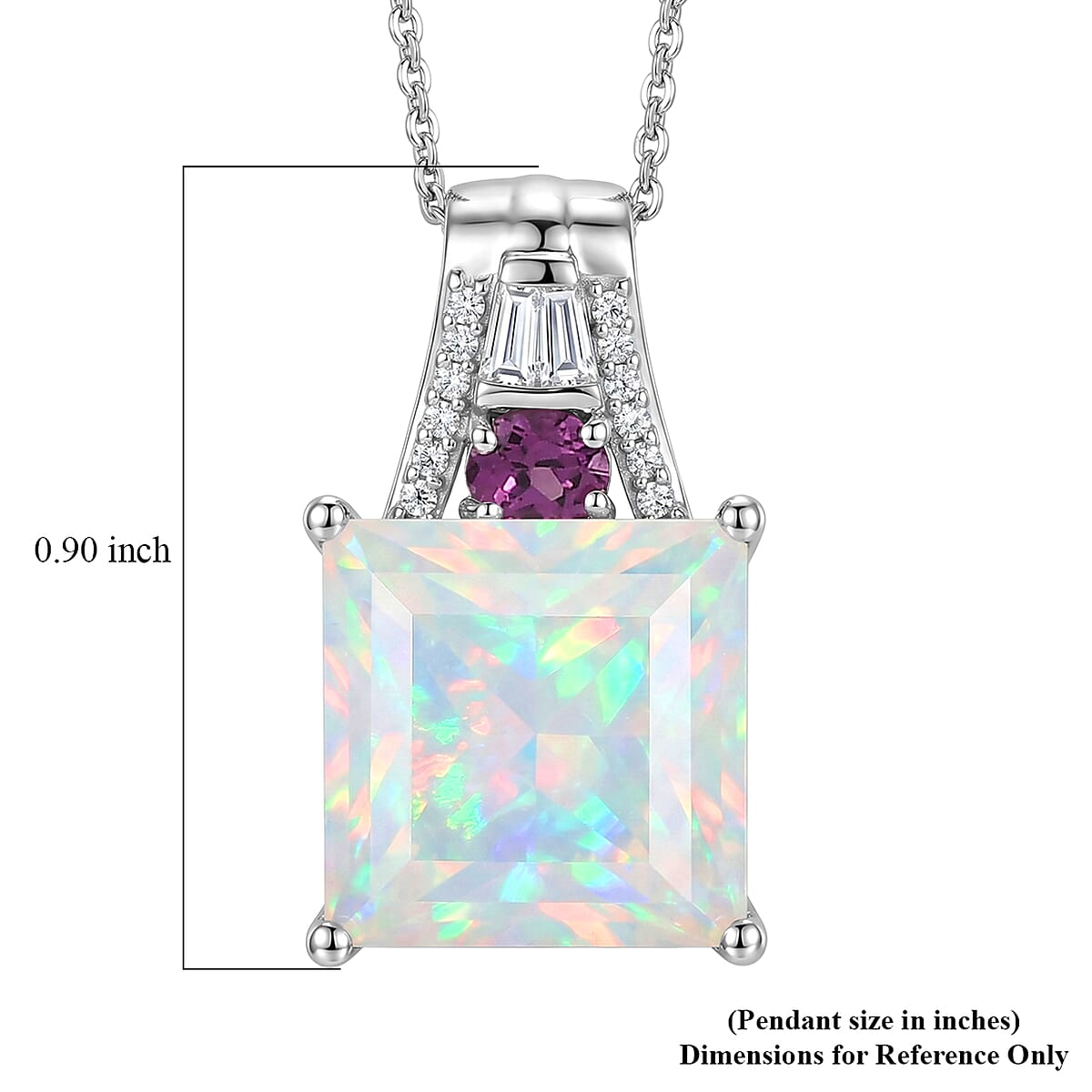 D'Joy Princess Cut AAA Ethiopian Welo Opal and Multi Gemstone 5.15 ctw Aurora Flame Pendant Necklace in Rhodium Over Sterling Silver 20 Inches image number 6