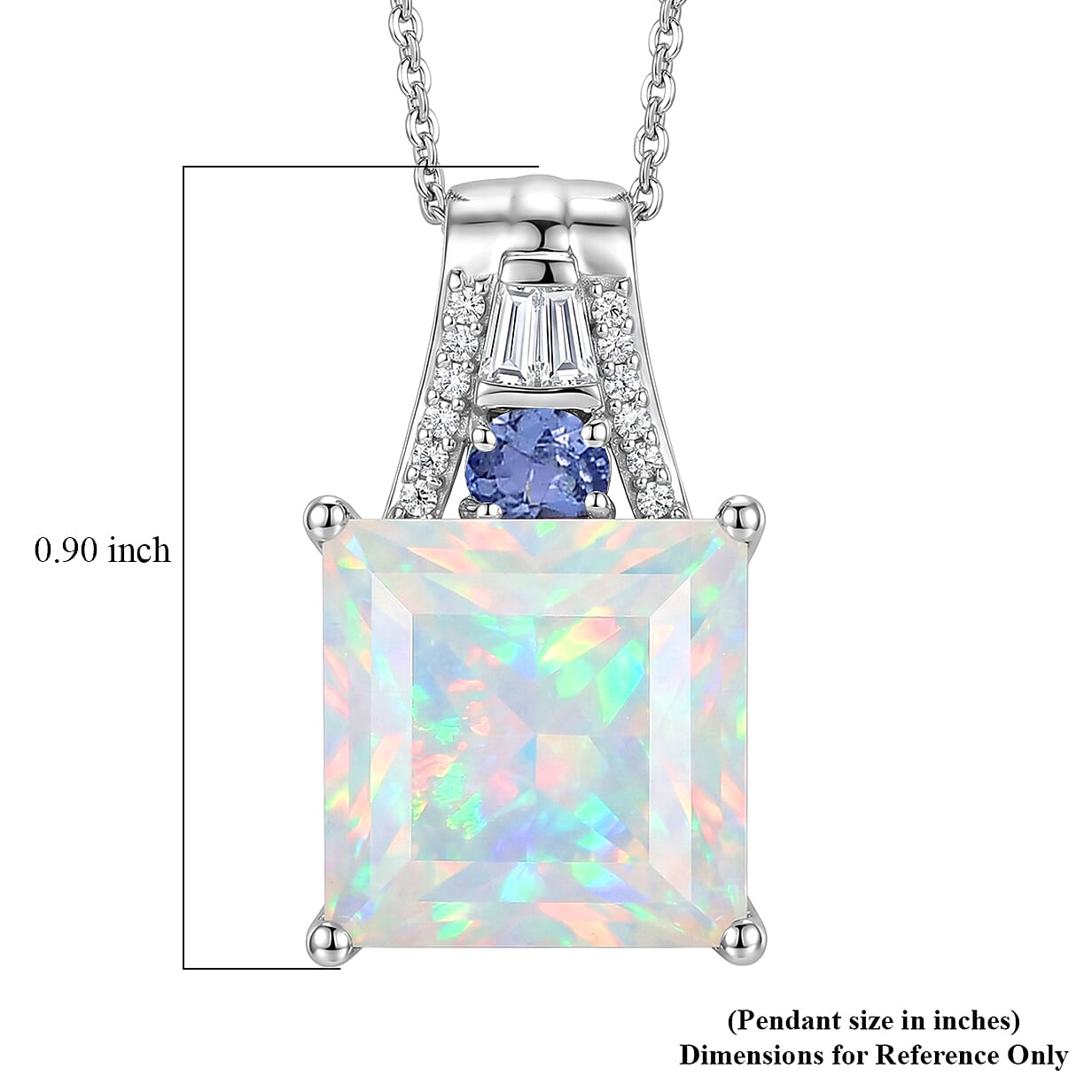 D'Joy Princess Cut AAA Ethiopian Welo Opal and Multi Gemstone 4.50 ctw Aurora Flame Pendant Necklace in Rhodium Over Sterling Silver 20 Inches