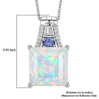 D'Joy Princess Cut AAA Ethiopian Welo Opal and Multi Gemstone 4.50 ctw Aurora Flame Pendant Necklace in Rhodium Over Sterling Silver 20 Inches