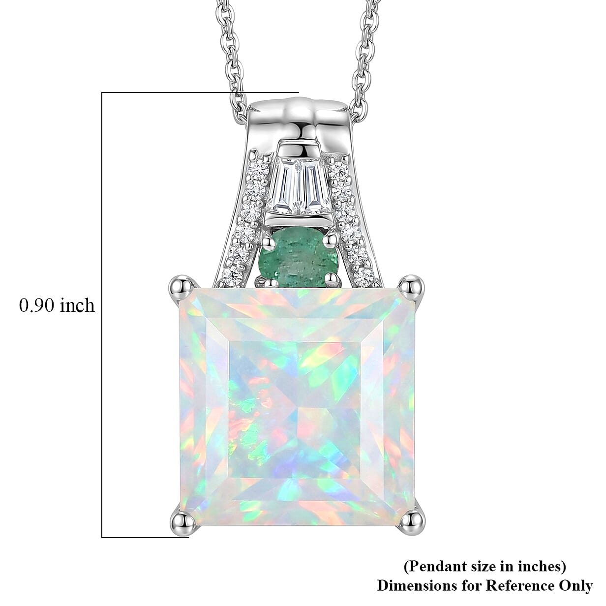 D'Joy Princess Cut AAA Ethiopian Welo Opal and Multi Gemstone 5.00 ctw Aurora Flame Pendant Necklace in Rhodium Over Sterling Silver 20 Inches