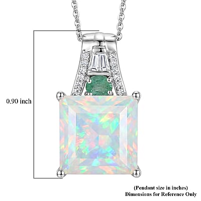 D'Joy Princess Cut AAA Ethiopian Welo Opal and Multi Gemstone 5.00 ctw Aurora Flame Pendant Necklace in Rhodium Over Sterling Silver 20 Inches